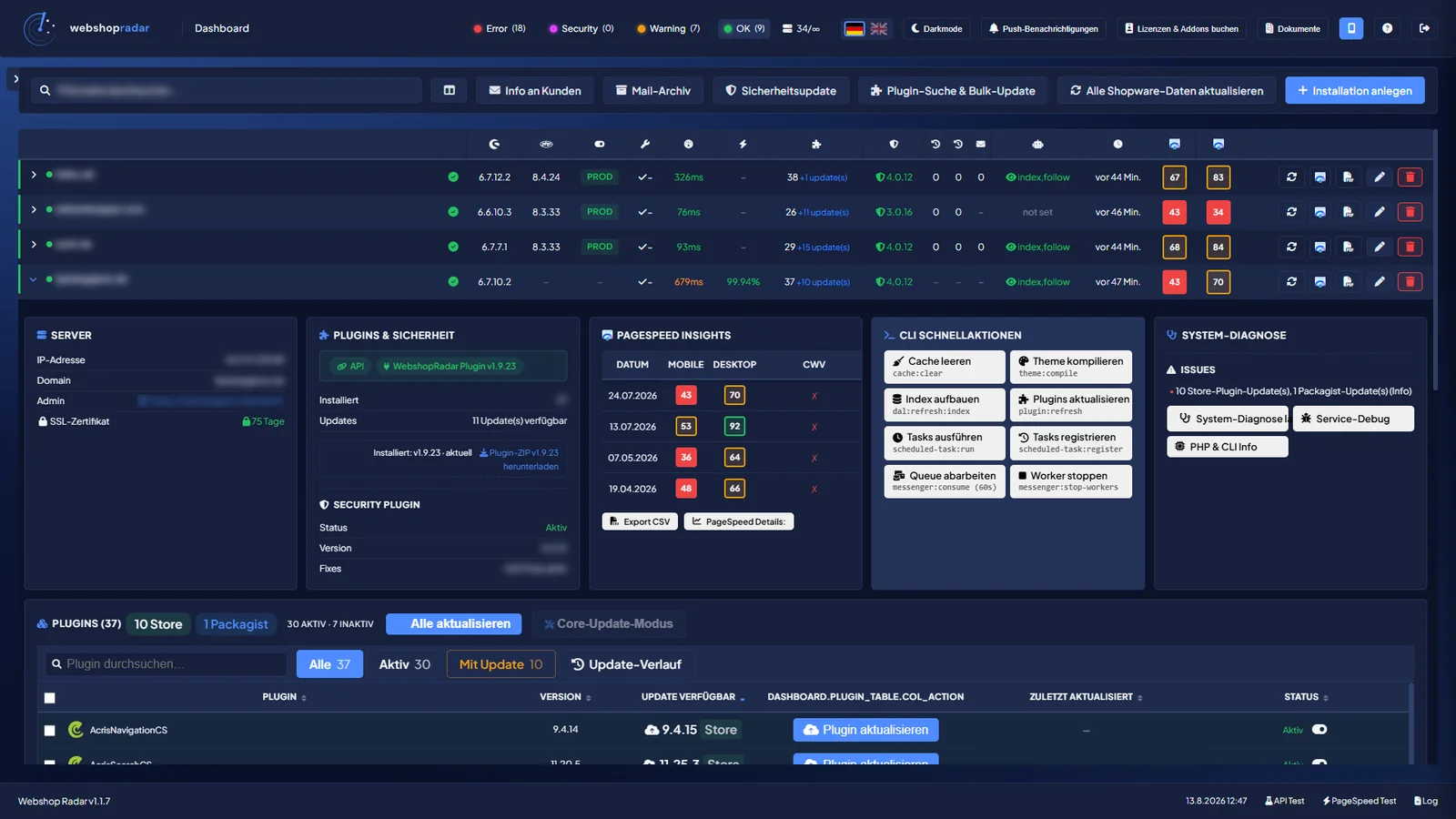 Webshop-Radar Dashboard-Übersicht